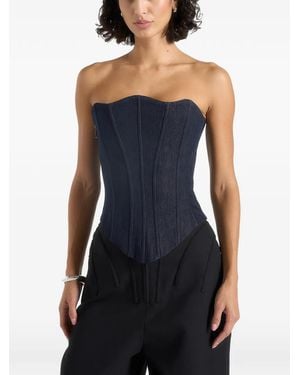 Manière De Voir Scarlett Denim Lace Up Corset - Blue