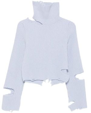 Haikure Distressed Ribbed-Knit Jumper - White