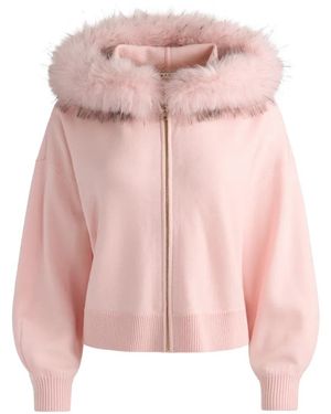 Alice + Olivia Nadya Faux-Fur Trim Zip-Up Hoodie - Pink