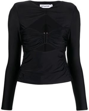 Self-Portrait Ruched Cut-Out Top - Black