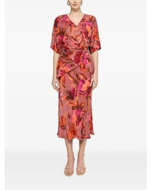 Nissa Printed V-Neck Top - Red
