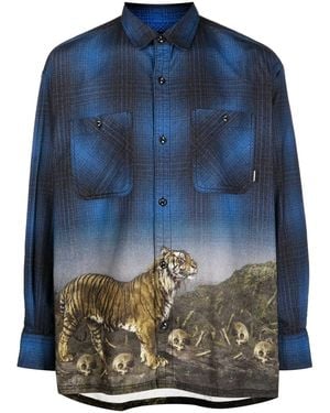Neighborhood Tiger-Print Visual-Effect Shirt - Blue