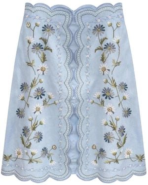 Sea Floral-Embroidery Mini Skirt - Blue