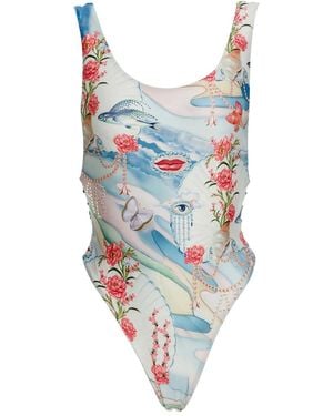 Agua Bendita Lace-Up Floral Swimsuit - White