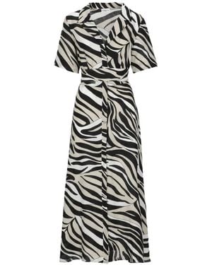 Marella Zebra-Print Belted Midi Shirt Dress - White