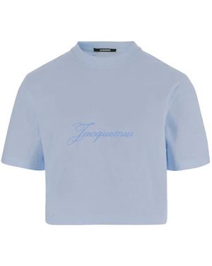 Jacquemus Cropped T-Shirt With Embroidered Logo - Blue