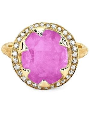 Logan Hollowell 18Kt Geelgouden Baby Queen Ring Met Diamant En Saffier - Roze