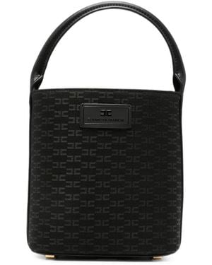 Elisabetta Franchi Monogram-Pattern Logo-Plaque Bucket Bag - Black