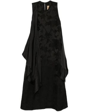 Uma Wang Azzo Floral-Devoré Draped Midi Dress - Black