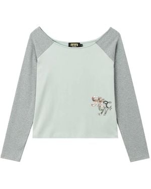 Mini Cream Raglan-Sleeve Off-Shoulder T-Shirt - Green