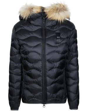 Blauer Aldie Fur-Trim Hooded Quilted Coat - Blue