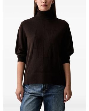 ARMANI EXCHANGE Logo-Intarsia Roll-Neck Sweater - Black