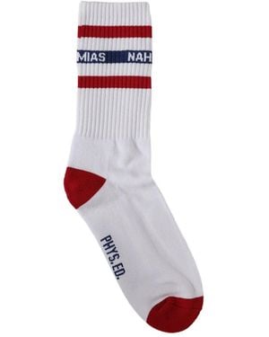 NAHMIAS Striped Logo-Lettering Socks - White