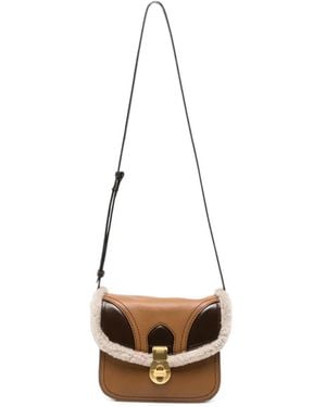 The Bridge Shearling-Trim Leather Crossbody Bag - White