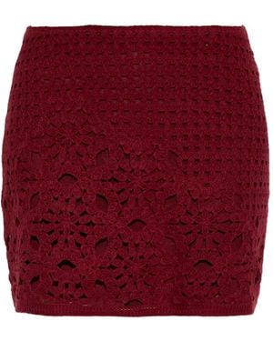FRAME Postcard Crochet-Knit Floral-Pattern Skirt - Red
