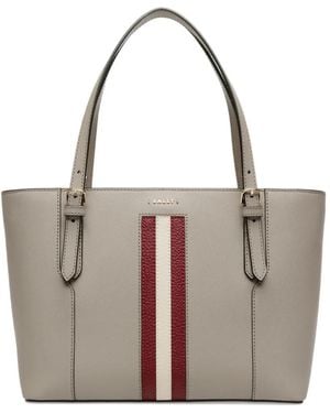 Bally Embossed Leather Ribbon Tote Bag - Gray