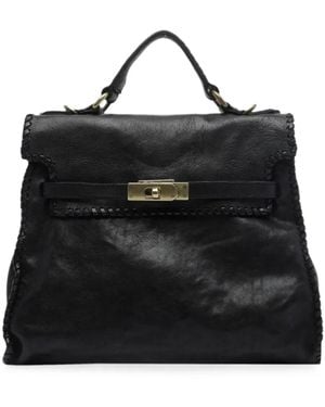 Campomaggi Ginevra Large Whipstitch-Trim Calf Leather Shoulder Bag - Black