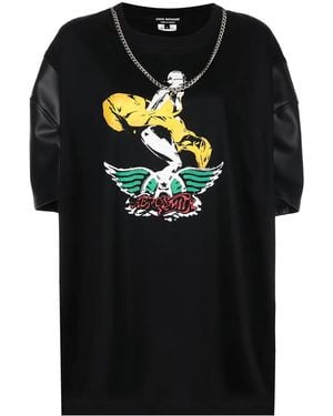 Junya Watanabe Graphic-Print Contrast-Sleeve T-Shirt - Black