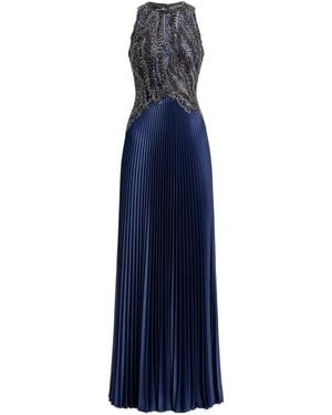 Gemy Maalouf Plissé Embellished Gown - Blue