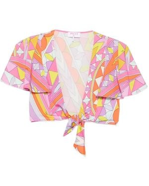 PUCCI Geometric-Print Tie-Fastening Top - Pink
