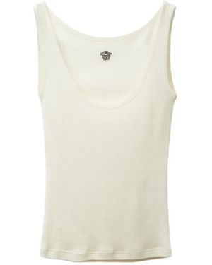 Versace Embroidered Ribbed Wool Tank Top - White
