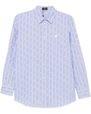 Etro Striped Floral-Print Shirt - Blue