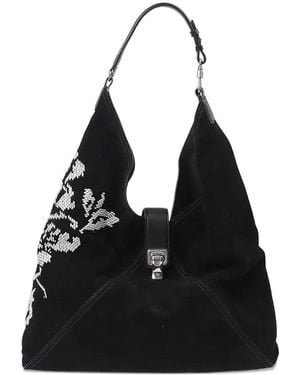 Ermanno Scervino Floral-Embellished Buckle Shoulder Bag - Black
