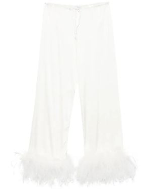 Oséree Pantalones Con Ribete De Plumas - Blanco