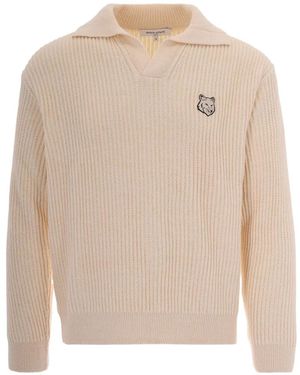 Maison Kitsuné Polo-Collar Jumper - White