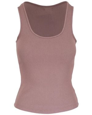 L'Agence Ribbed-Knit Scoop-Neck Top - Purple