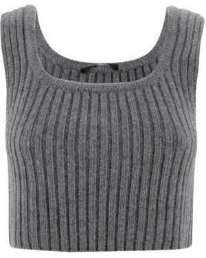 Weekend by Maxmara Ribbed-Knit Cropped Top - Gray