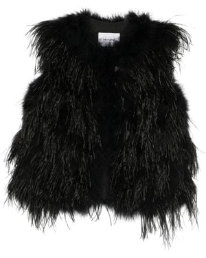 Yves Salomon Feather-Trim Gilet - Black