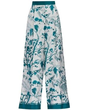 Erdem Botanical-Print Silk Trousers - Blue