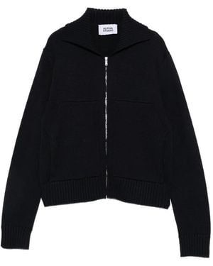 Alpha Studio Zip-Up Ribbed-Trim Cardigan - Black