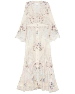 CAMILLA Vestido Largo Con Motivo Floral - Blanco