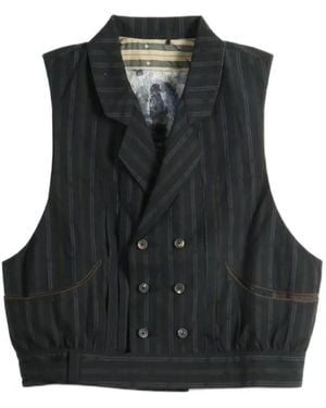 Ziggy Chen Pinstripe-Pattern Double-Breasted Waistcoat - Black