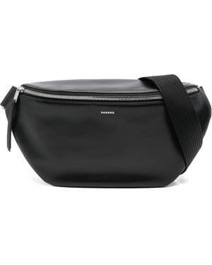 Sandro Logo-Stamp Leather Belt Bag - Black