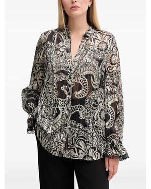 MARC AUREL Paisley Lace Trim Blouse - Grey