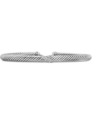David Yurman Sterling X Classic Cable Station Diamond Bracelet (4Mm) - White