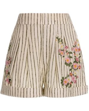 Agua Bendita Rommy Embroidered Striped Tailored Shorts - White