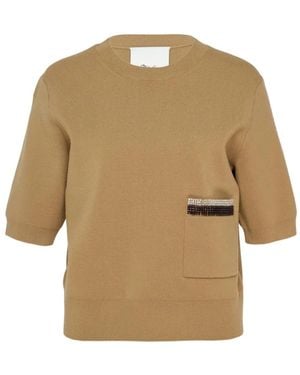 3.1 Phillip Lim Crystal-Embellished Short-Sleeve Jumper - Natural