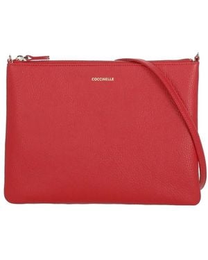 Coccinelle Logo-Print Leather Clutch Bag - Red