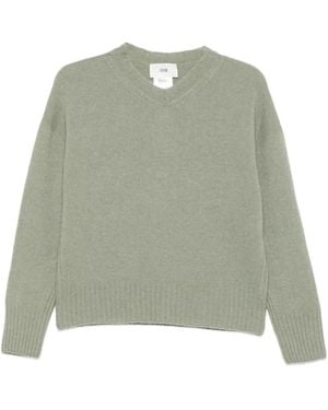 SOLOTRE Ribbed-Trim V-Neck Sweater - Green