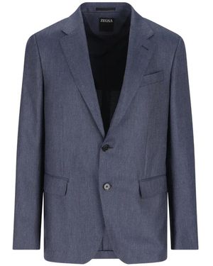 ZEGNA Single-Breasted Blazer - Blue
