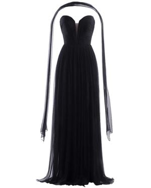 IMROSKA Plunging-Neckline Draped Maxi Gown Dress - Black