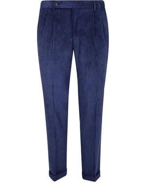 Barba Napoli Pleated Corduroy Trousers - Blue