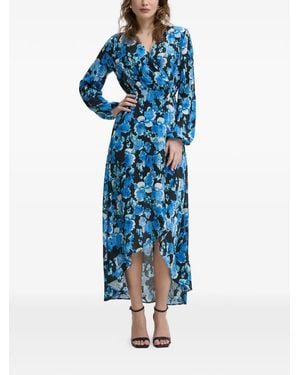 Morgan Floral-Patterned V-Neck Midi Dress - Blue