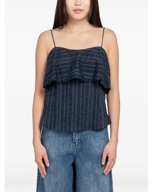 Minimum Zine Pinstripe Ruffled Top - Blue