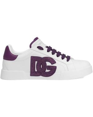 Dolce & Gabbana Crystal-Embellished Leather Trainers - Purple