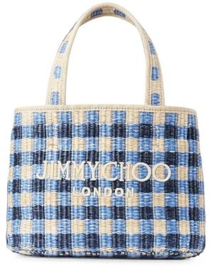 Jimmy Choo East-West Marine-Mix-And-Ecru Gingham Raffia Beach Tote Bag - Blu